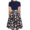 YATHON Vintage Party Dresses for Women Elegant Flower Print Pockets Short Sleeve Knee-Length Casual Swing Dresses for Junior Wedding Party (L, YT018-Navy Floral 01)
