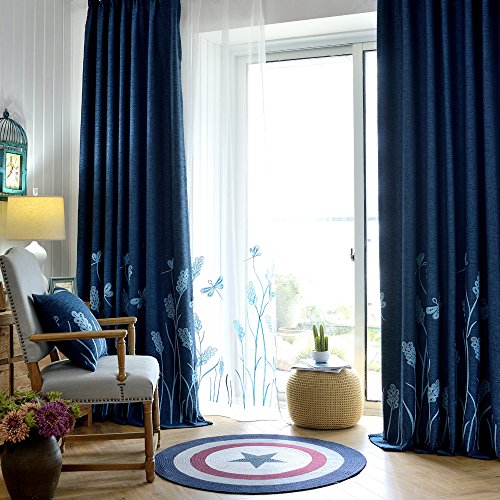 Melodieux Wheat Embroidery Faux Linen Blackout Wide Curtains for Living Room Patio Door