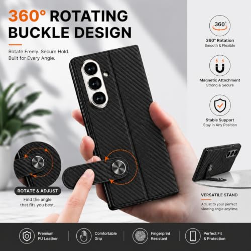 Image of TechTrendz Case for Samsung Galaxy Z Fold 8 Ultra Stand Case with Pen Slot, Flip Electroplated Shockproof Glass Hybrid Leather Flip Cover for Z Fold 8 Ultra Back Cover (Carban Black)