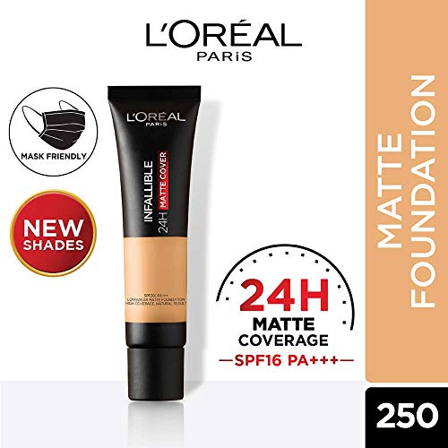 Image of L'Oreal Paris Liquid Foundation, Waterproof, Sweatproof and Heatproof, Oil-Control, Infallible 24H Matte Cover, 250 Radiant Sand, 35 ml (Pack of 2)
