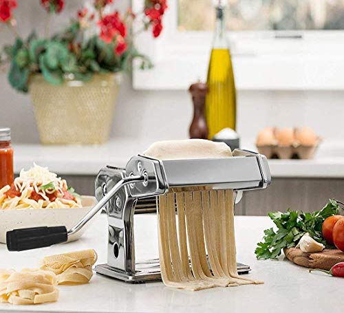 150 Pasta Machine, All in one 7 Thickness Settings Pasta Maker Machine, Stainless Steel Manual Roller Pasta Maker for Spaghetti Linguine Fettuccine Lasagne, Includes Dough Cutter & Hand Crank