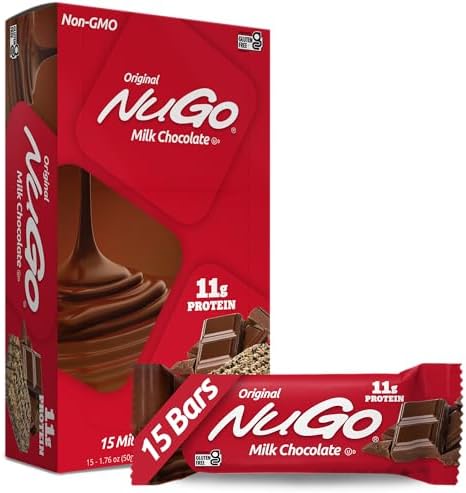 NuGo Protein Bar, Chocolate, 11g Protein, Gluten Free, 15 Count