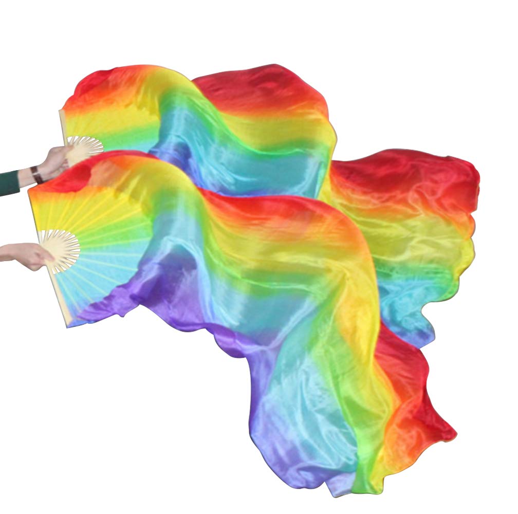 KIKIGOAL 1 Pair(Left+Right) Women Real Silk Belly Dance Fan Veil, Length 180cm Width 90cm