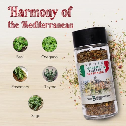 Image of SPRIG BHUT Pizzeria Style Italian Seasoning, 40g | Premium Mixed Italian Herbs- Oregano, Basil, Thyme, Rosemary, Sage | More Herbs, Less Salt | For Pizza, Pasta, Garlic Bread, & Salad | Chef's Choice