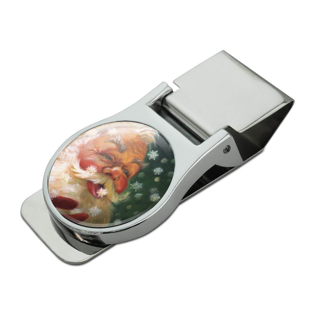 Christmas Holiday Santa Claus Tasting Snowflakes Satin Chrome Plated Metal Money Clip
