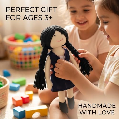 Image of Blue Modern Girl Handcrafted Indian Rag Doll, Soft Cotton Fabric & Yarn Hair Cloth Doll, Traditional Handmade Doll for Kids, Home Decor & Gifting