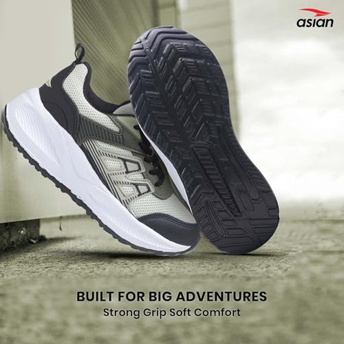 Image of ASIAN Adventure-56 Kids Running Shoes | Stylish Sports Sneakers with Memory Foam, Breathable Mesh Shoes | Anti-Slip Grip Sole for Daily Use, School & Travel(BLKOLIVPIS)-UK 2