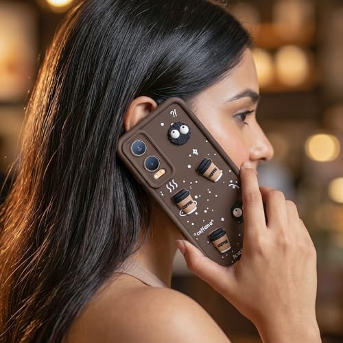 Image of DARKFIT Back Case Cover Compatible for OnePlus Nord CE4 Lite 5G | Cute Fun Cartoon Ball 3D Coffee Silicone Case | Body Protection | Camera Protection | Shock Proof | Color Brown