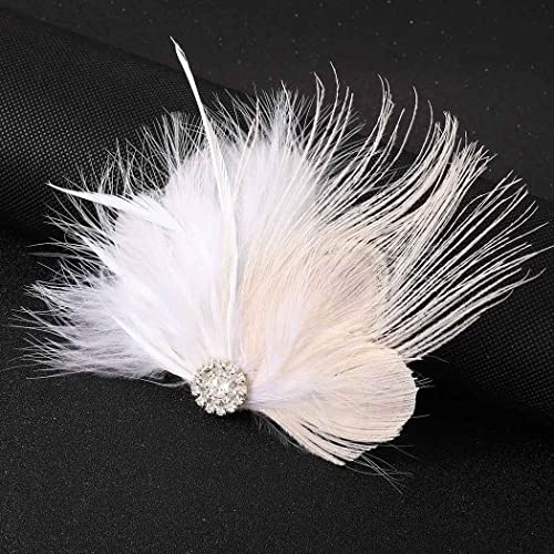 Genbree White Feather Hair Clip 1920S Flapper Headpiece Crystal Gatsby Headband Prom Party Head Accessories For Women #TOP1