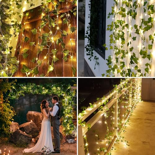 Qoosea Solar String Lights 12M 100LED 8 Modes Garland Fairy Lights Artificial Ivy Leaves String Light Waterproof Decoration for Garden Yard Balcony Party Christmas Decor - Image 4