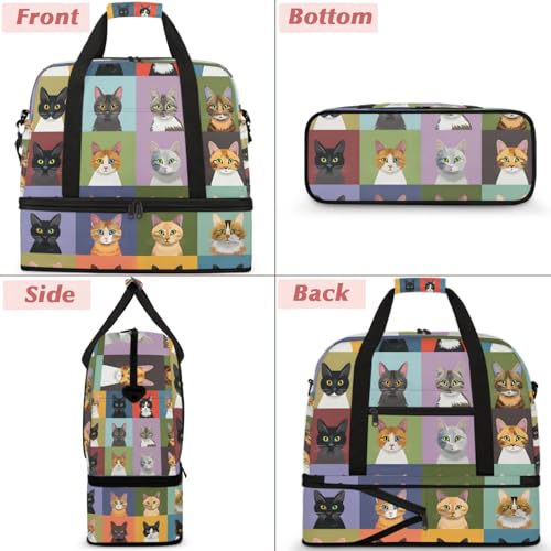 Large Travel Duffel Bag for Women Men Cute Cat Animal Gym Bag Weekender Overnight Bags With Shoe Compartment Foldie Travel Tote Bag Carry On Personal Item Bag for Travel Gym Sports3