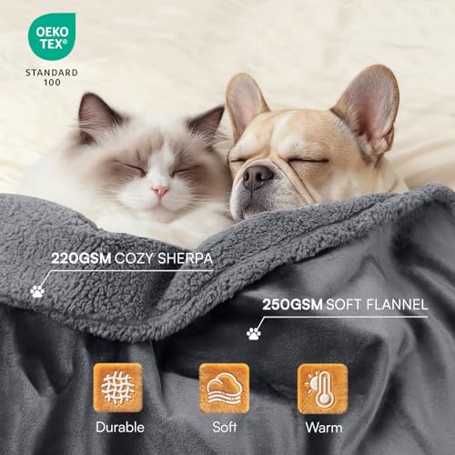 Image of Waterproof Pet Blanket, Liquid Pee Proof Dog Blanket for Sofa Bed Couch, Reversible Sherpa Fleece Furniture Protector Cover for Small Medium Large Dogs Cats, Dark Gray Queen Size(90 inch x 82 inch)
