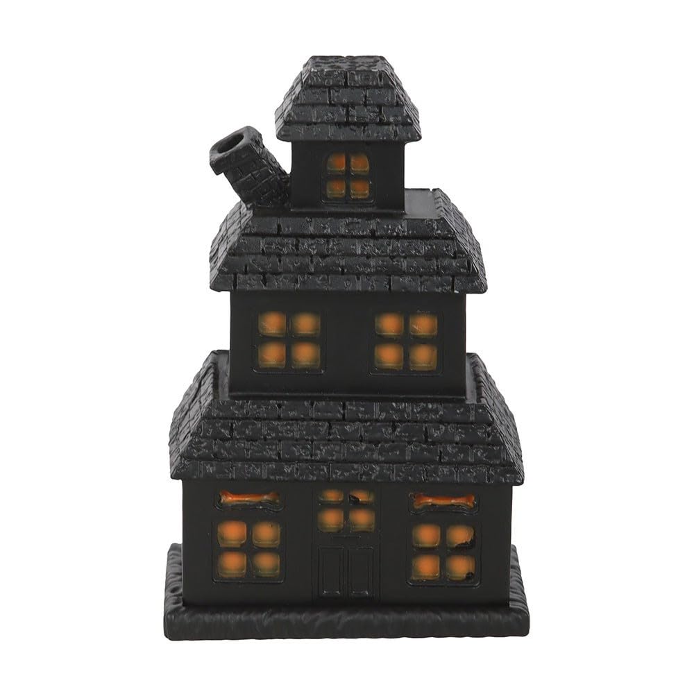 Black Haunted House Incense Cone Holder - Scary Resin Haunted House Design, Perfect for Halloween, Smoke Effect Through Chimney, Compatible with Standard Incense Cones