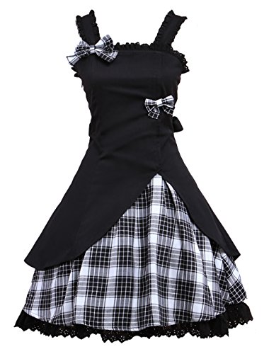 Hugme Classic Black Straps Neck Bow Cotton Lolita Jumper Skirt