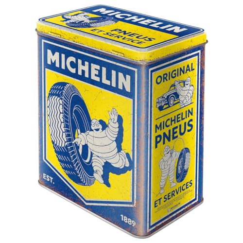 Nostalgic-Art Boîte de conservation rétro L, 3 l, Michelin – Vintage – Idée de cadeau pour fans de moteur, grande récipient métallique, design vintage