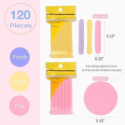 Miniatura 9 de Esponja facial comprimida, 120 unidades PVA profesional eliminación de maquillaje profesional esponjas de lavado facial esponjas de spa limpieza