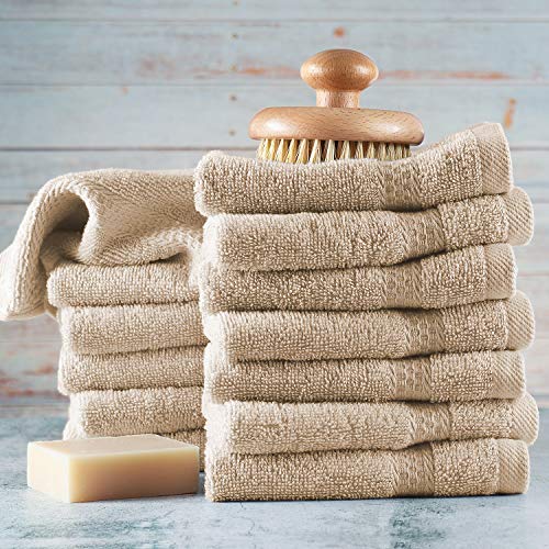 Image of Hearth & Harbor Washcloths 12 Pack - 100% Cotton Washcloth for Body and face, High Absorbent and Soft 13 inchx13 inch Body Wash Cloth, Quick Dry - Cream Washcloths