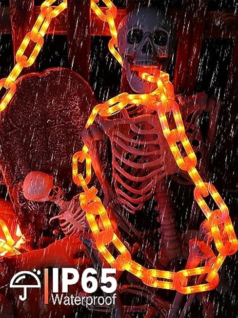 Halloween Decorations Battery String Lights - 10 Ft 160 LED Plastic Chain String Lights with Waterproof, 8 Lighting Modes and Timer Function US Patent Product (Orange)