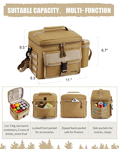 Joyhill Tactical Lunch Box For Men, Insulated Lunch Bag With Detachable Bottle Pouch Holder, Large Durable Thermal Cooler Bag For Adult, Modern Leakproof Bag For Adult Work, Camping, Picnic, Sandy #TOP3