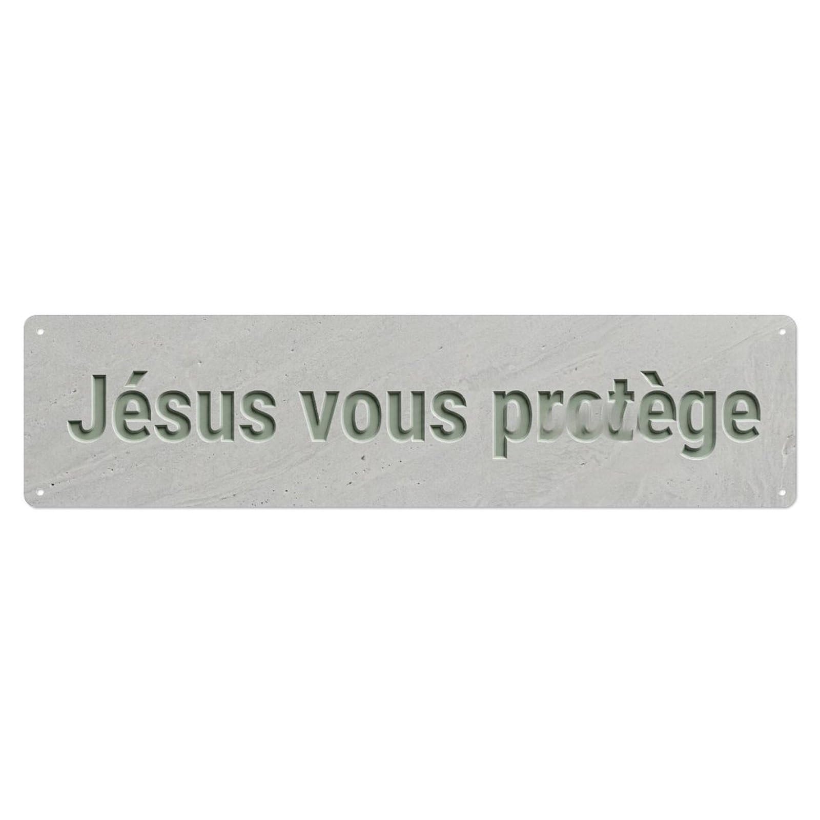 Jesus Vous Protege Christian Blessed（1） Metal Tin Skinny Sign Plaque Wall Decor for Cafe, Club Bar, Office, Home Garden Metal Poster 4x16Inch