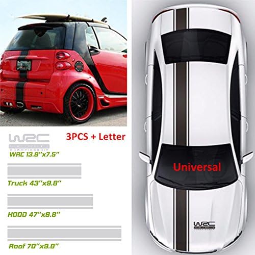 Mountvalleyclimber (4Pcs/Pack) Vinyl Racing Stripe Decal Sticker for Car Decoration Hood, Roof, Trunk, Skirt, Bumper (Gray)