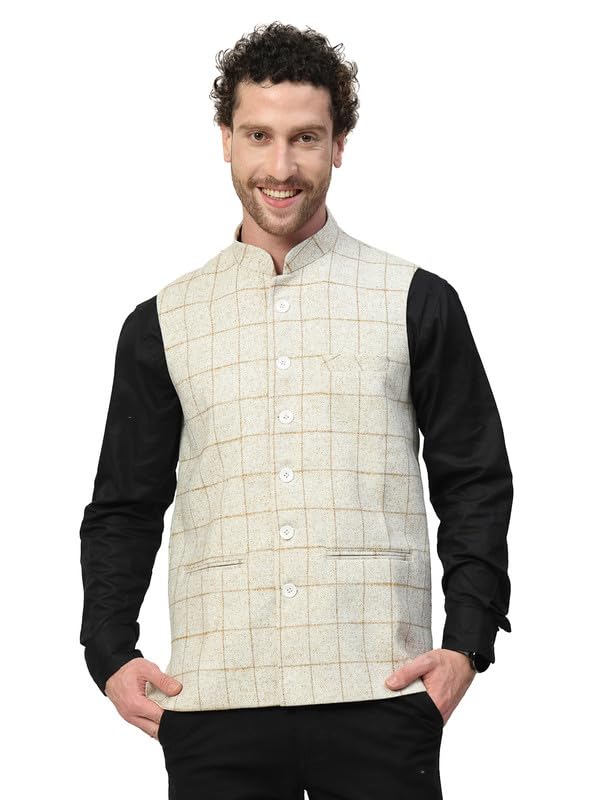 Image of VASTRAA FUSION Men's Traditional Woolen Nehru Jacket Modi Waistcoat