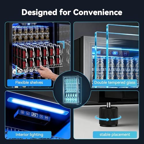 Image of Manastin Beverage Refrigerator Cooler-130 Cans Freestanding Mini Fridge Cooler with Glass Door, Adjustable Shelves & Digital Temperature Display for Soda, Wine or Beer (Black, 3.2 Cu.Ft)
