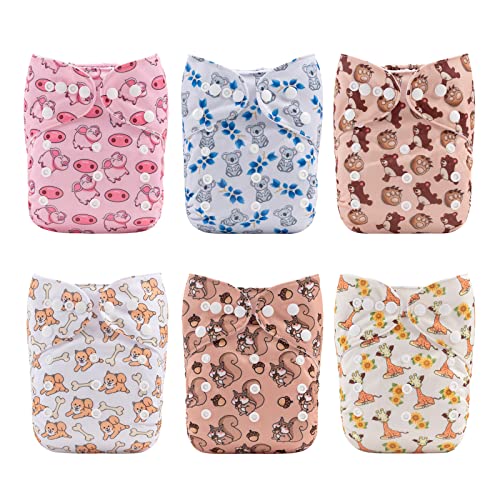 Image of ALVABABY Baby Cloth Diapers 6 Pack with 12 Inserts One Size Adjustable Washable Reusable for Baby Girls and Boys 6DM87