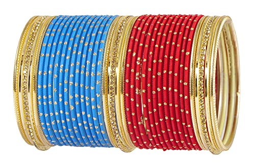Image of NMII Stylish Multi colour Metal Bangles set for women and Girls with Zari and Cutting Design | Fancy Multicolour Bangles for women | Metal Chudi Set For Women | Women's Bangles
