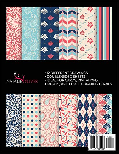 Pink & Blue: Scrapbooking, Design And Craft Paper, 40 Sheets, 12 Designs, Size 8.5 "X 11", From Natalie Osliver #TOP1