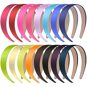 anezus 16 Pcs Satin Headbands Bulk 1 Inch Anti-slip Ribbon Hair Bands Plain Hard Headbands for Women Girls DIY Craft Hair Accessories (Multicolor)