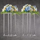 YALLOVE Acrylic Flower Stand, Set of 2 Clear Pedestal, 15.75 Inch Tall Vases for Wedding Event Party Props, Home Decor