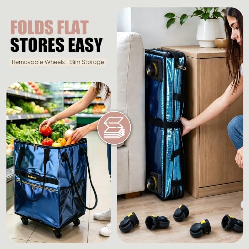 Image of PASMAN Reusable Foldable Rolling Grocery Bag on 5 Wheels,Large,Black