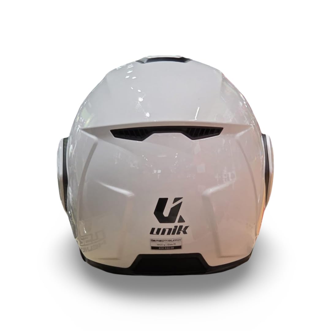 unik Casco Modular Abatible 180 Spectrum Moto Adultos Visera Solar Doble Policarbonato 2 Calotas Ventilación Frontal Trasera Cierre Micrométrico - Blanco brilo , Talla L