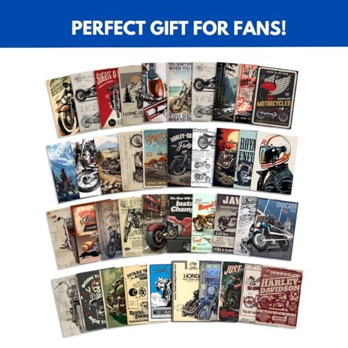 Image of auraposter Paper Motorbike Posters (Set of 40) | Bike Posters Royal Enfield, Jawa, Harley Davidson Vintage Motorbikes | Classic Motorcycle Retro Bikes | Glue Dots Included