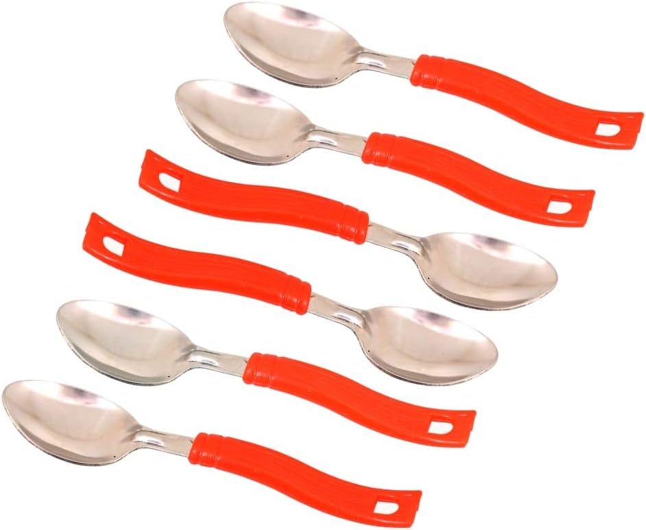 Toxham Stainless Steel Table Spoon/Cutlery Spoon/Table Ware Set (Red, 6)