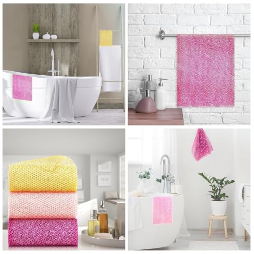 Image of UJFQBH 3 Piece Bright Style African exfoliating net Exfoliating Shower Set Long Bath Sponges for Smooth, Refreshed Skin, The Exterior Gleams - Ideal for Daily Use (Bright Yellow, Pink, Purple)