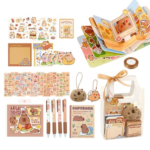 Juego De Papelería De Carpincho De 105 Piezas | Estuche Para Lápices Carpincho Con Papelería Incluida | Set De Papelería De Carpincho Transparente Estético | Lindo Carpincho Papelería Con Bloc De Nota
