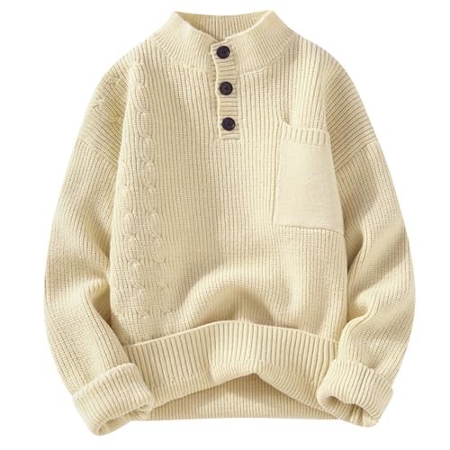 Unisex Mens Winter Sweater Mock Neck Long Sleeve Pullover Fashion Twisted Button Knitwear Comfort Warm Basic Tops