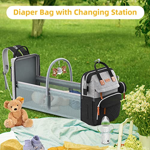 Image of ISMGN Diaper Bag Backpack with Changing Station, Multifunctional Diaper Bag, Extra Large Capacity, Baby Bag, GreyBlack
