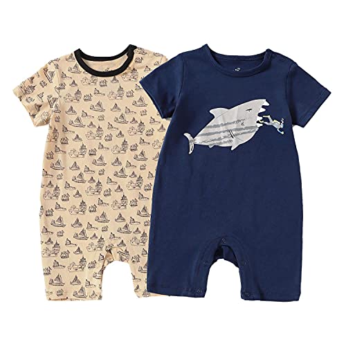 Image of Zanie Kids Baby Boy Rompers Short Sleeve Snap Toddler Summer Cotton Clothes 2-Pack