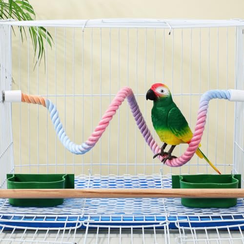 Image of Garneck 3 Pcs Gradient Rope Perches Stand for Bird Cages Parrot Swing Climbing Rope Parakeet Cage Accessories Bungee Items for Cockatiels (2 Short+1 Long)
