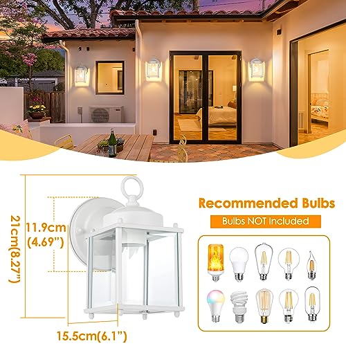 Image of MATAMEYE Outdoor Wall Lantern, Exterior White Waterproof Wall Sconce Lighting Fixtures, Front Door Wall Lights with Clear Beveled Glass Shade, 2 Pack