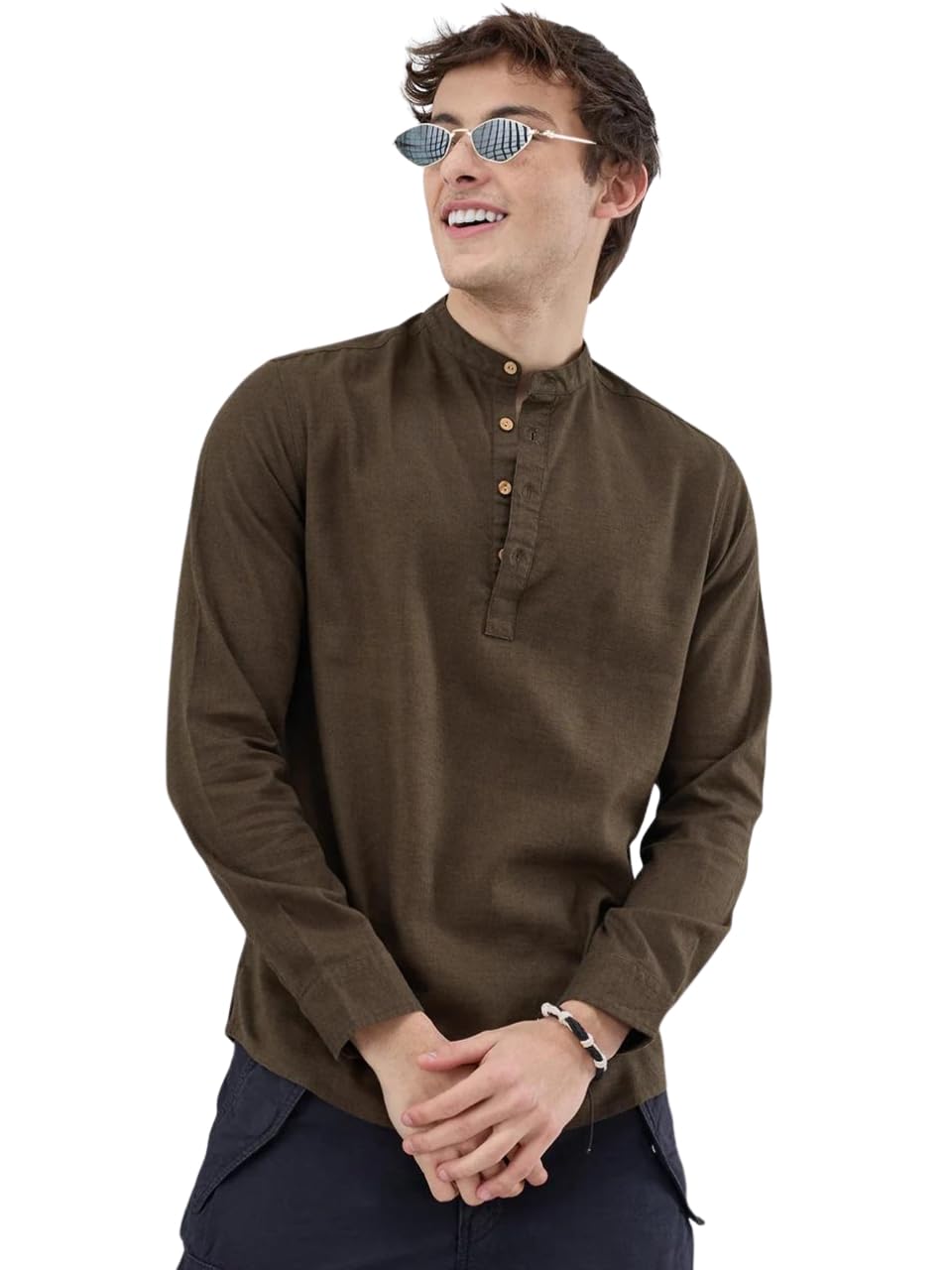 vastrado Premium Olive Green Slub Textured Linen Blend Kurta MK8508A-picture-39
