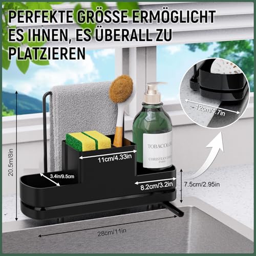 ISWUJIA Kitchen Sink Caddy Organiser,kitchen Sink Organiser,Sponge Holder for kitchen Sink Diversion Drainage,Sponge Holder with Removable Drain Tray,Dishcloth Hanger and Brush Drainer Rack - Image 5