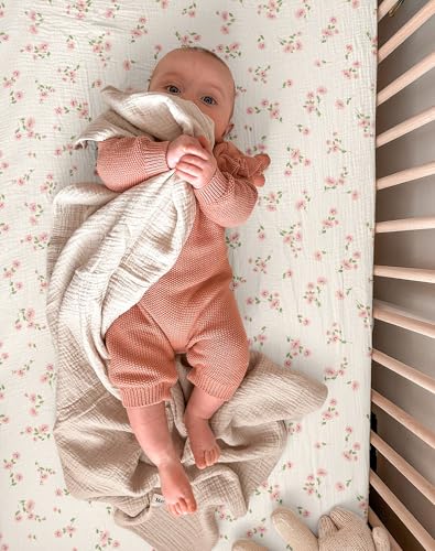 Image of Muslin Bedside Bassinet Sheets 2 Pack, 33x20 Fitted Ultra Soft & Breathable Bedside Sleeper Sheets, Ideal for Baby Girl and Boy, Perfect for Newborns (Rosy)