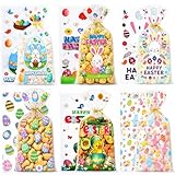 WIKDAY 144 PCS Easter Treat Bags Bulk Cellophane Bags with Twist Ties, 6 Designs for Candy Snack Goodie Toys Gift Packaging, Easter Party Favors Classroom Home Egg Hunt Holiday Celebration 10.7'x4.9', 6 Style B
