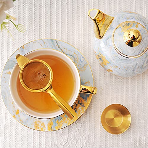 Golden Stainless Steel Tea Filter - Loose Leaf Tea Strainer with Fine Mesh Sieve - Image 4