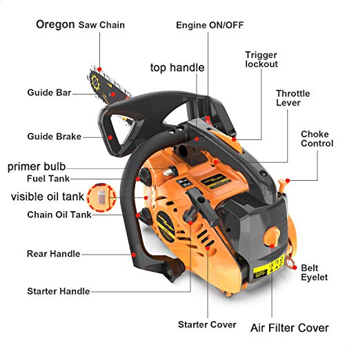 SALEM MASTER Gas Chainsaw 25.4CC 2-Cycle Arborist chainsaw Top Handle, 12-Inch Professional Chainsaw, Lightweight One-hand Chainsaw, Handheld Petrol Chain Saws for Trees Gas Powered