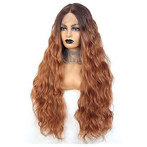 Lace Front Wig Long Wavy For Women 24 Inch Deep Wave Wig Ombre Brown Synthetic Full Wig By Leticia